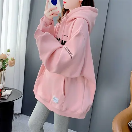 加绒加厚连帽卫衣女秋冬2022新款宽松慵懒风时尚洋气oversize外套商品大图