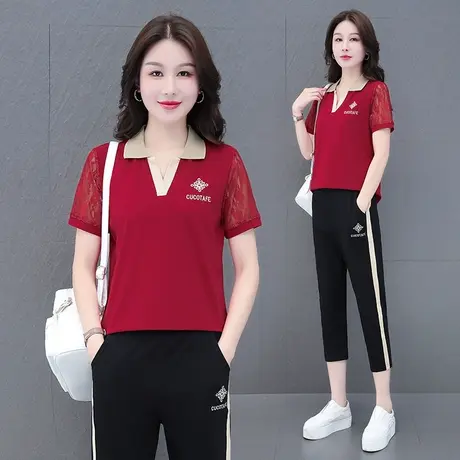 恋上17号纯棉短袖七分裤休闲运动套装女2023年夏季新款两件套时尚商品大图