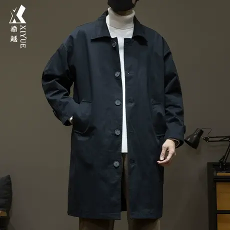 希越英伦风长款风衣2023秋冬简约百搭男士通勤外套宽松大码男装潮图片