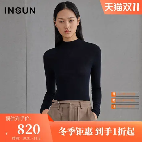 恩裳春季修身套头小高领纯色简约舒适山羊绒毛针织衫女图片