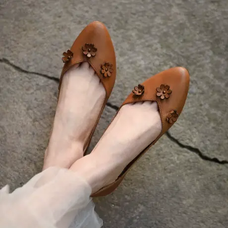 Artmu阿木原创森系花朵尖头单鞋女平底奶奶鞋软底2023春季新款商品大图