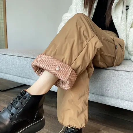 外穿高级羽绒裤女冬季新款加绒保暖棉裤高腰显瘦休闲束脚工装裤子图片