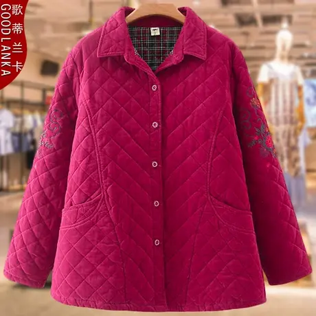 大码中老年女装冬季夹棉小棉衣宽松洋气妈妈装灯芯绒保暖棉服外套商品大图