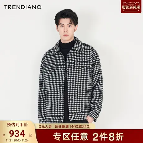 TRENDIANO官方男装冬季新款羊毛千鸟格毛呢外套图片