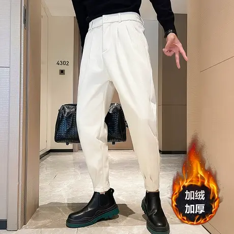 ins潮牌秋冬季纯色西裤男百搭男裤2024新款加绒加厚痞帅休闲裤子商品大图