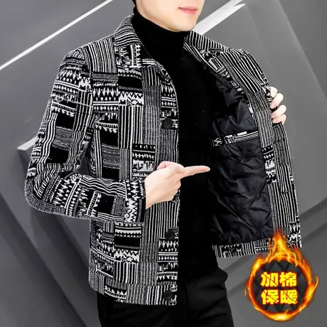 冬季潮牌貂绒外套男士加绒加厚夹克加棉保暖男装帅气短款呢子大衣商品大图