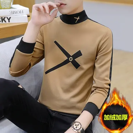 男士打底衫长袖T恤内搭潮流秋衣加绒春装保暖衣服冬季高领卫衣秋商品大图