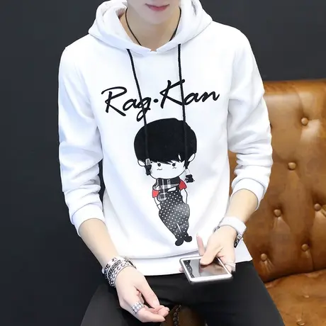 春秋男士青年休闲套头连帽卫衣韩版潮薄款带帽打底衫大码学生外套商品大图