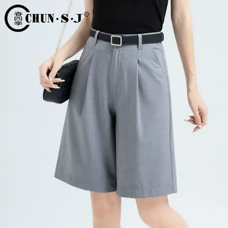 灰色短裤五分裤女夏季薄款阔腿裤高腰宽松休闲冰丝a字裤天丝5分裤商品大图