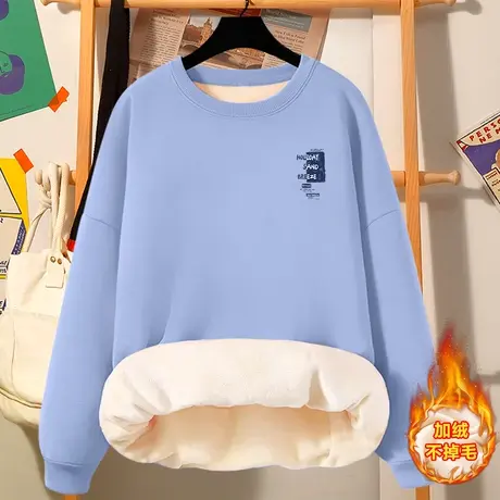 2023新款秋冬加绒圆领卫衣女宽松百搭小众风女士外穿无帽设计上衣商品大图