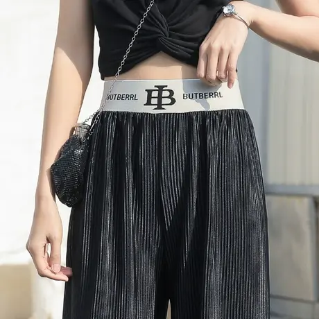 清仓 冰丝阔腿裤女春秋高腰垂感宽松直筒黑色拖地休闲裤子显瘦图片