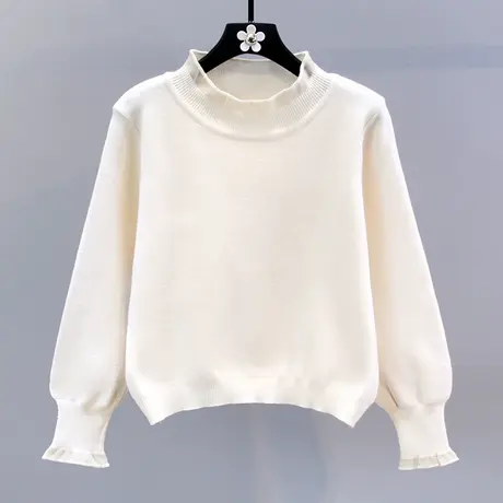 半高领白色毛衣女秋冬2023新款宽松打底衫学生长袖内搭套头针织衫商品大图