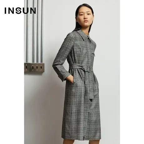 INSUN恩裳秋季暗格纹两穿式连衣裙图片