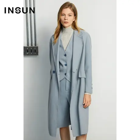 INSUN恩裳冬季H型两件套马甲毛呢外套图片
