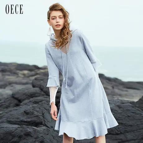 Oece春秋装新款女装 学院风休闲连帽套头长袖卫衣式连衣裙春秋图片