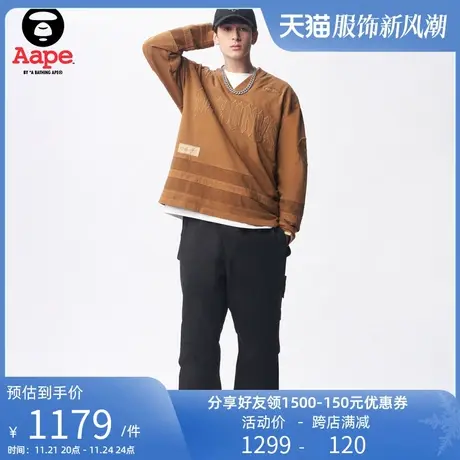 Aape旗舰店男装春秋猿人徽章字母印花宽松休闲潮流长裤A659XXL商品大图