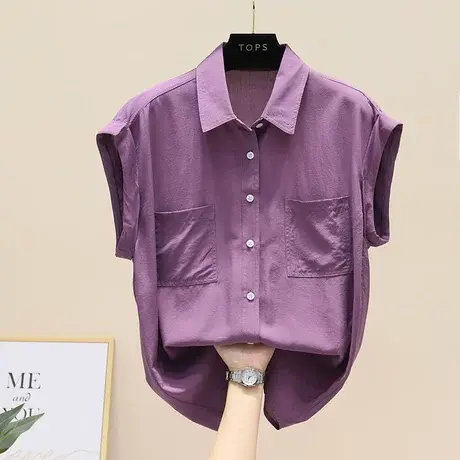 欧洲站港风设计感翻领两个口袋单排扣宽松衬衫轻薄款衬衣女夏季潮图片