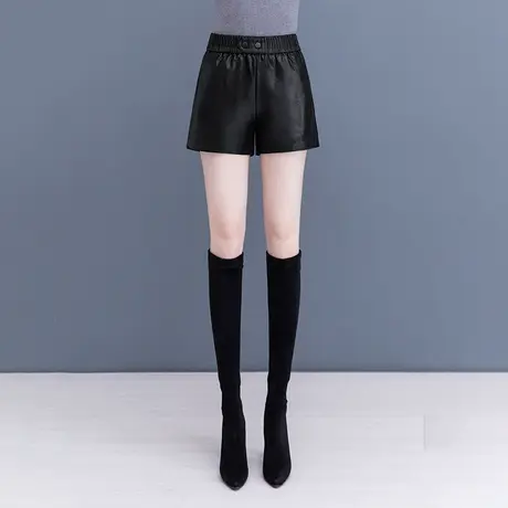 pu皮短裤女2023秋季新款高腰显瘦宽松阔腿a字靴裤通勤百搭休闲裤图片