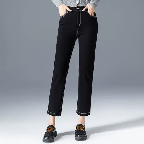 黑色高腰直筒牛仔裤女2023年新款春秋女裤秋季裤子九分小脚烟管裤商品大图