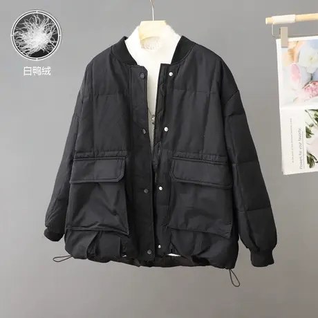 冬季圆领白鸭绒羽绒服女款2024年新款韩版休闲防风设计感宽松外套图片