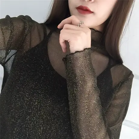 打底蕾丝衫长袖网纱精致内搭蕾丝打底衫女秋冬洋气上衣蕾丝小衫女图片