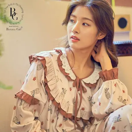Bananagirl睡衣女春秋纯棉两件套可爱卡通圆领女士长袖长裤家居服商品大图