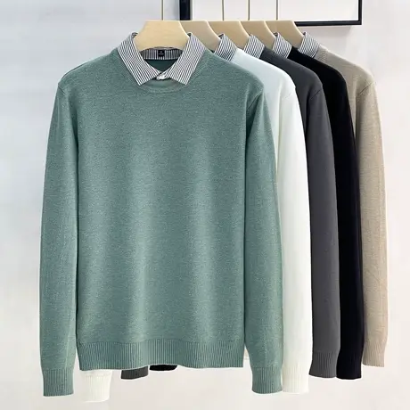 抗起球假两件毛衣男衬衫领23春秋季新款商务休闲高档男针织衫上衣商品大图