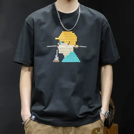 重磅短袖t恤男23新款半袖上衣潮牌大码男装男士加肥加大体恤男款商品大图