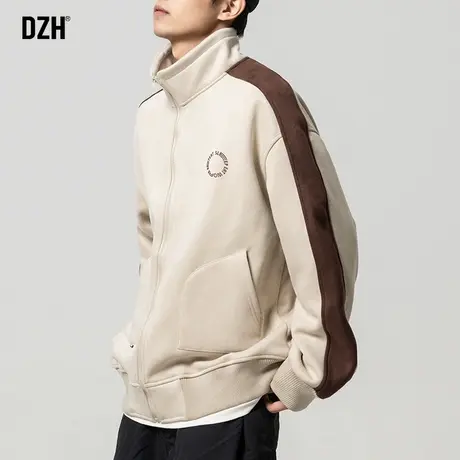 男士麂皮绒运动外套潮牌男冬季羊羔绒美式立领夹克加绒加厚上衣潮商品大图