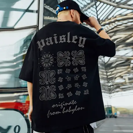 国潮oversize短袖t恤男加肥加大码情侣bf宽松纯棉胖子半袖潮流图片