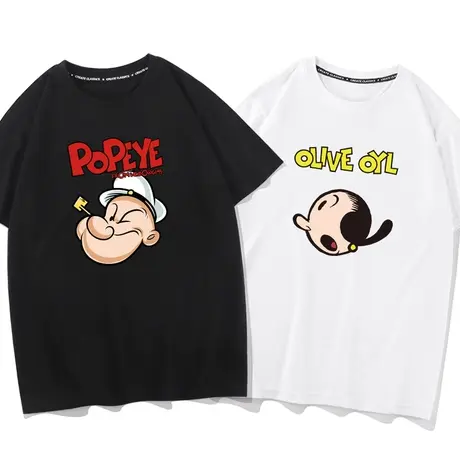 秀洛夏季小众设计感情侣装大力水手T恤男联名纯棉宽松短袖ins潮商品大图