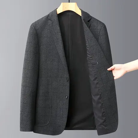 男士西服上衣修身小西装单件休闲商务正装秋季格子外套上班职业装图片