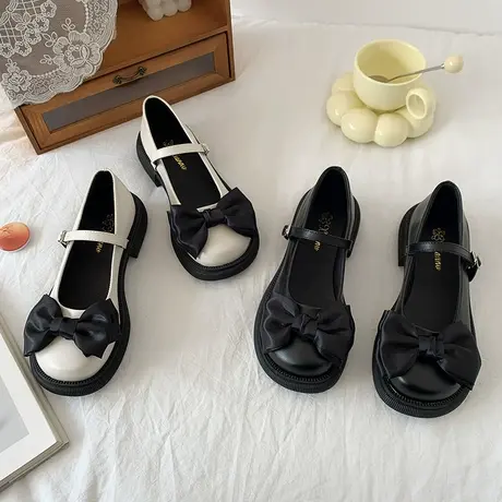 日系蝴蝶结玛丽珍小皮鞋女鞋子2023新款甜酷温柔配裙子法式jk单鞋商品大图