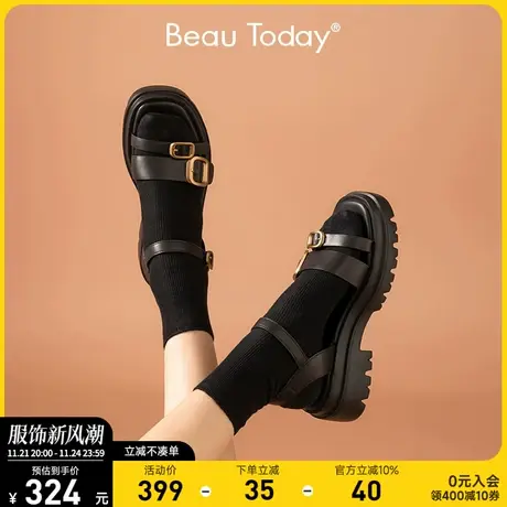 BeauToday厚底凉鞋女2024年新款夏季时装高跟鞋松糕真皮女鞋商品大图