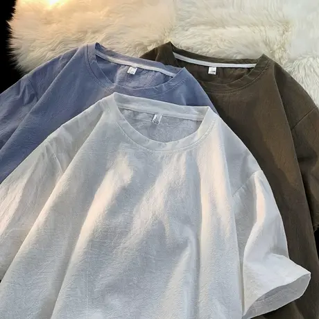 冰丝棉亚麻短袖t恤男夏季薄款宽松休闲潮牌oversize2023新款半袖图片