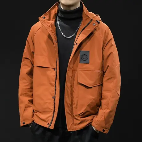 红色棉衣男冬季连帽2023新款潮牌大码男士棉服保暖男款工装外套潮商品大图