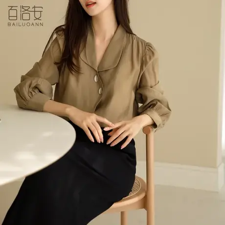 百洛安时尚设计感衬衣女装2023秋季新款宽松百搭上衣法式长袖衬衫图片