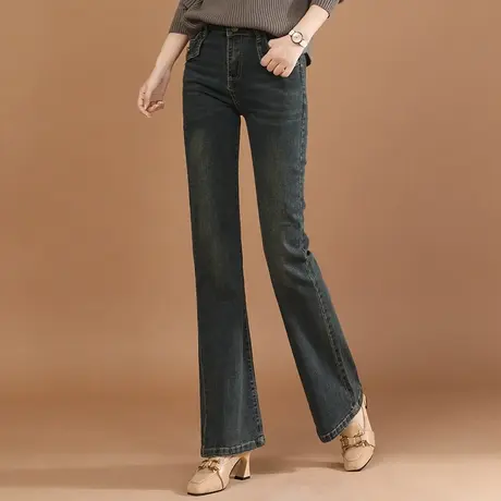 韩潮袭人复古高腰微喇叭裤女2024春季新款修身显瘦百搭牛仔长裤商品大图