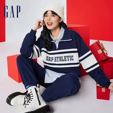 Gap女装春季2024新款LOGO撞色半拉链卫衣宽松元气少女上衣405064图片