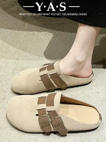 复古森女风厚底勃肯鞋包头2024半拖鞋女外穿软木底一脚蹬半托单鞋商品大图