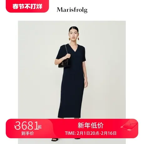 【新能量黑裙】玛丝菲尔茶歇裙夏季新款深蓝色竖条纹百褶连衣裙图片