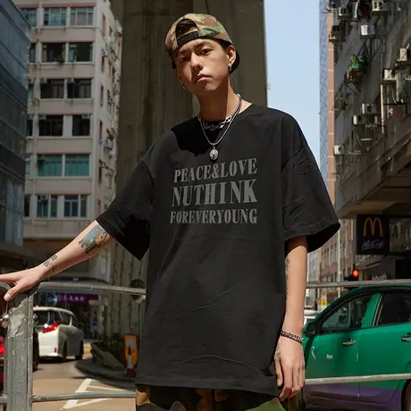 Nuthink美式宽松潮流半截袖字母短袖T恤 男潮牌春季国潮大码半袖商品大图