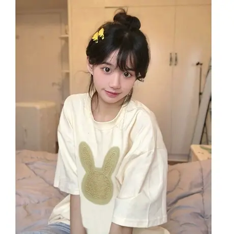 重磅纯棉短袖t恤女ins潮夏季2023新款宽松小个子港味chic半袖上衣图片