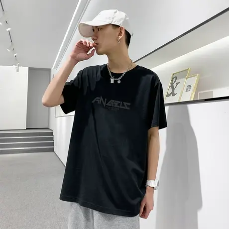 唐狮夏季纯棉短袖t恤男士潮休闲宽松圆领打底衫半袖夏装衣服体恤图片