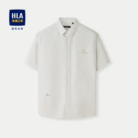 HLA/海澜之家扣领尖领短袖休闲衬衫24春夏新款纯棉宽松条纹短衬男商品大图