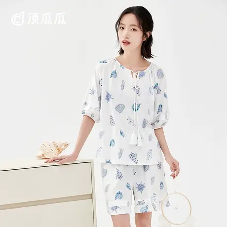 顶瓜瓜睡衣女夏款纯棉2024新款印花短袖短裤女士家居服套装春商品大图