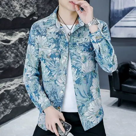 潮牌油画提花长袖衬衫民族风高级感男装帅气休闲薄款夹克外套上衣图片