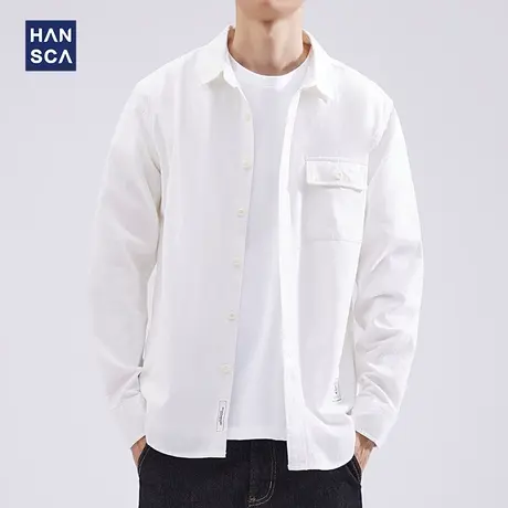 hansca纯棉白色衬衫男长袖2022秋季新款韩版潮流宽松休闲衬衣外套商品大图