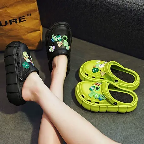 厚底洞洞鞋女款夏季外穿增高2024新款网红沙滩防滑松糕包头凉拖鞋图片