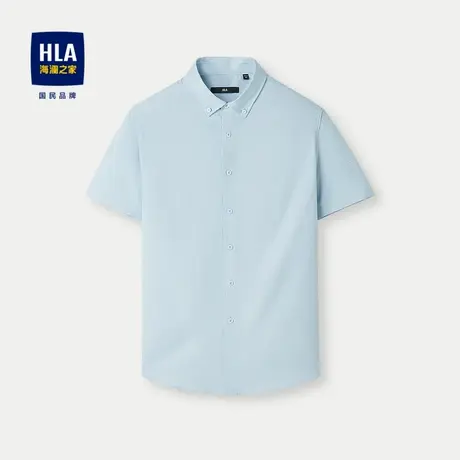 HLA/海澜之家格纹短袖休闲衬衫24春夏新款扣领尖领冰丝凉感衬衣男图片
